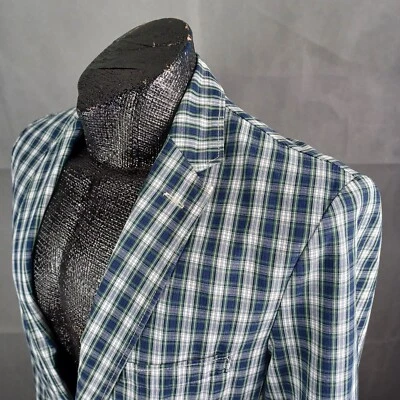 J. Экипаж Tartan Sportcoat размер средний мужской зеленый синий клетку чек 2-Butt Summer   - Изображение 1 из 4