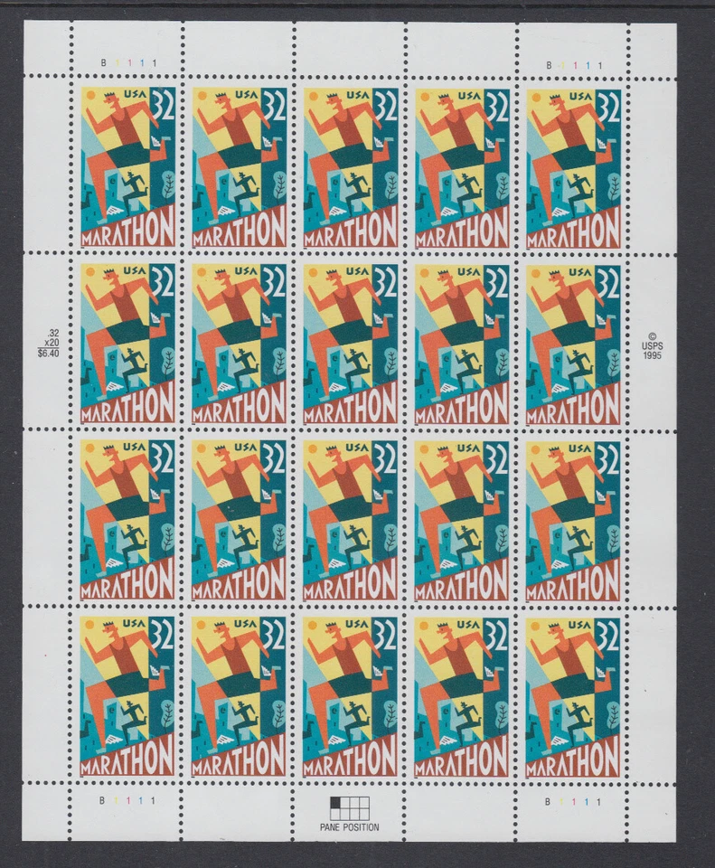 US #3067 Marathon 32c Complete Sheet of 20 Mint Never Hinged - Image 1 of 1