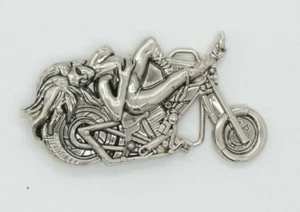 Sexy Biker Girl on Motorcycle Belt Buckle American Western Silver Vintage Buckle - Picture 1 of 2