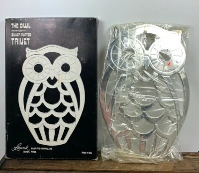 Vintage LEONARD Silver Plated OWL Silver Footed Figural Trivet 10" Sealed NOS - Image 1 of 3