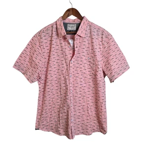 Camicia Bandiera e Inno Uomo XL Rosa Stampa Pesce Manica Corta Bottoni Casual Estate - Foto 1 di 12