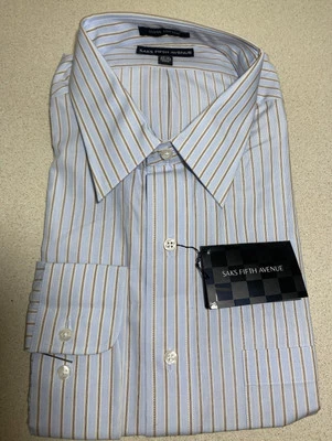 Saks Fifth Avenue Dress Shirt Collection Mens 17.5 32/33 100% Cotton  - Image 1 of 4