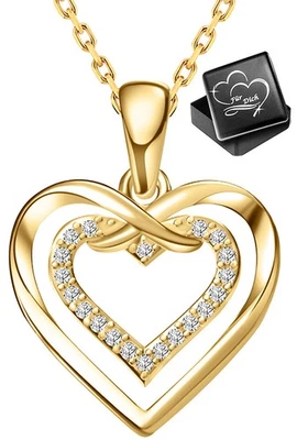 Herz Kette Anhänger 925 Silber gold Geschenk für Ehefrau Damen Frauen Freundin - Bild 1 von 4