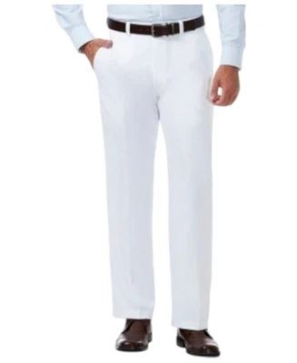 Pantalones de vestir Haggar para hombre corte clásico 36/32 blancos lisos Foto 1 de 2