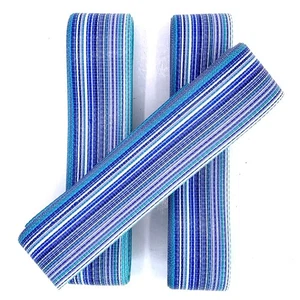 Vintage Rasenstuhl Gurtband 3 Stück 40' mal 2,25" Gesamt 120' Türkis/Lila/Blau - Bild 1 von 3