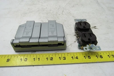 Arrow Hart 5252 Duplex Receptacle Brown w/ Horizontal Weatherproof Cover - Image 1 of 4