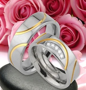 2 st. TITAN Trauringe Partner Ringe m. Gold Platierung & GRAVUR GRATIS , JT1-5 - Bild 1 von 1