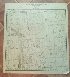 ANTIQUE Map/City of Baltimore Topog. Survey/1897- Green Mount Cemetery Area - Picture 1 of 11