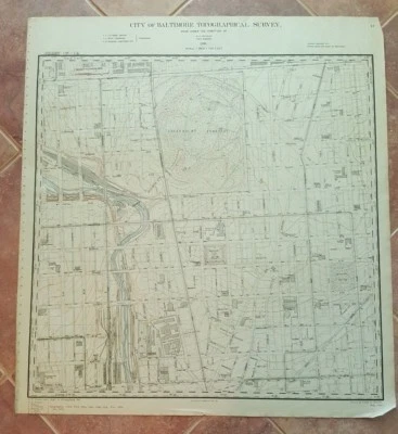 Mapa ANTIGO/Cidade de Baltimore Topog. Survey/1897- Área de cemitério Green Mount - Imagem 1 de 4