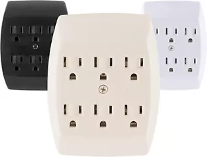 Grounded Sockets Electrical Outlet Multiple 6 Plug Extender Wall Adapter Switch - Picture 1 of 6