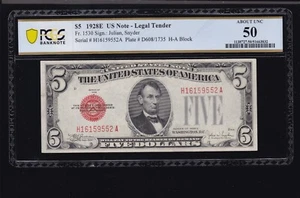 US 1928E $5 Legal Tender HA Block FR 1530 PCGS 50 AU (552) - Picture 1 of 2