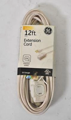 GE Indoor 12' Extension Cord 16 Gauge 3 Polarized Outlets White JAS51954 - Image 1 of 4