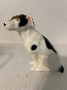 VINTAGE WHITE DOG FIGURINE WITH BLACK AND BROWN SPOTS 5" HIGH - Picture 1 of 7