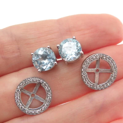 Pendientes intercambiables de plata de ley 925 con topacio blanco y azul real Foto 1 de 4