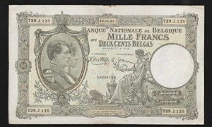 Belgium, 1000 Francs - 200 Belgas, 1938, P-110 , Banknote, King Albert Elisabeth - Picture 1 of 2