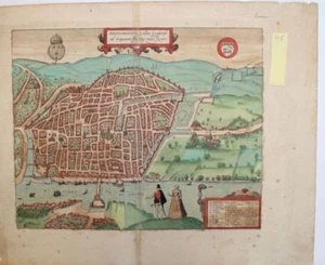 HOGENBERG RHOTOMAGUS Gravure Plan Rouen au XVIème Civitates orbis terrarum - Picture 1 of 2
