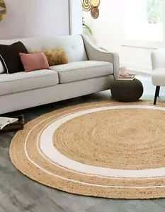 Rug Round Jute Carpet 100% Farmhouse Natural Jute Braided Tasal Rustic Mat - Picture 1 of 8