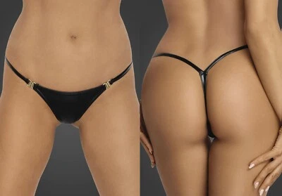 NOIR HANDMADE WETLOOK STRING tanga clubwear gogo schwarz seitlich zum öffnen  - Bild 1 von 4