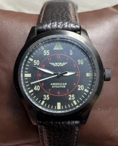 Men's AMERICAN AVIATOR 1945 Field Military Pilot Watch, Black Dial, Leather Band - Picture 1 of 4