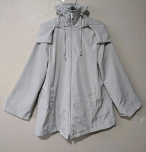 Vintage Calvin Klein Jacke Damen M Regenmantel grau Reißverschluss Retro abnehmbare Kapuze - Bild 1 von 10