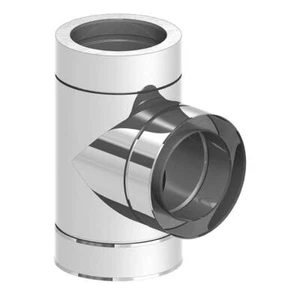 Schornstein - Anschluss T-Stück 90° Kamin doppelwandig Edelstahl - Bild 1 von 16