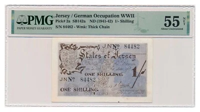 JERSEY banknote 1 Shilling 1942 PMG AU 55 About Uncirculated - Image 1 of 4