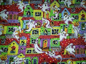 LINED WINDOW VALANCE CURTAIN 42X12 HALLOWEEN GHOST HAUNTED HOUSE MANSION PUMPKIN - Picture 1 of 2