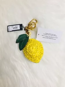 Kate Spade Lemon Drop Bag Charm Keychain Yellow Leather Crochet Beaded New - Picture 1 of 4