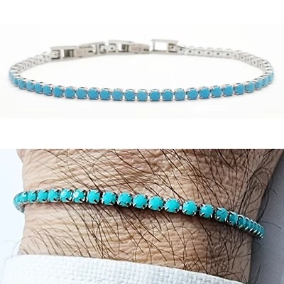 Bracciale tennis da uomo in acciaio braccialetto inox donna turchese per