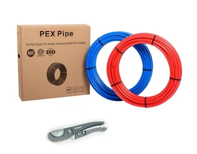 EFIELD 2 rolls 3/4" x 75ft (150ft) Blue &Red PEX Pipe/Tubing with Free Cutter