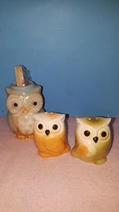Vintage Keramik 3 tlg Set Eulen Salz & Pfefferstreuer & Zahnstocherhalter - Bild 1 von 4