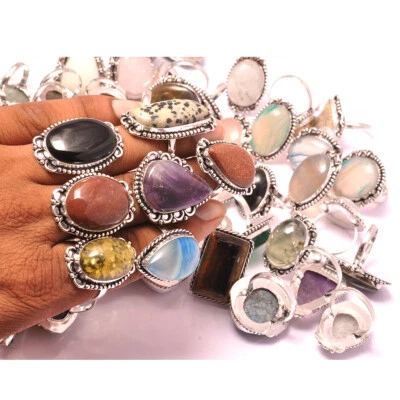 Удивительный солнечный камень и смесь драгоценных камней 925 пробы покрытием оптовый лот кольца - Изображение 1 из 2