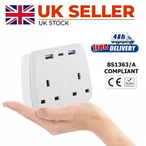 2 Way Gang Extension Wall Socket 5-in-1 Mains Plug Adaptor Convert Extender 13A - Picture 1 of 6