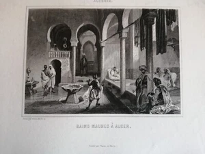 19th LITHO MOORISH BATHS IN ALGIERS by Rouargue / ALGERIA - Picture 1 of 2