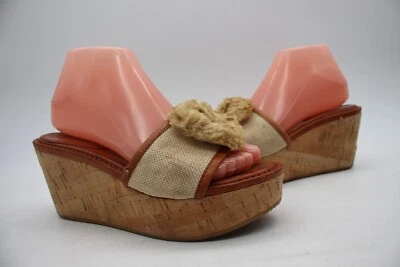 Sandalias de cuña naturales Coach Jazmin de lona y corcho para mujer talla 7 B Foto 1 de 4