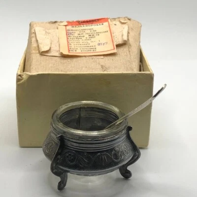 Vintage Soviet Salt Jar Spice Holder Spoon Silver plate - Image 1 of 4