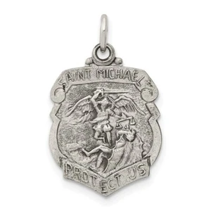Sterling Silver Antiqued Finish St. Saint Michael Badge Medal Pendant 0.87 Inch - Picture 1 of 4