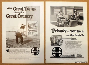 2 x Santa Fe Railroad Train 1950 Vintage Magazine Print Ads 7 x 10 - Picture 1 of 1