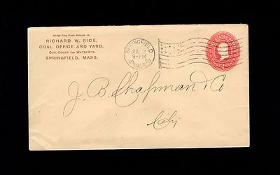 COAL R Rice Office & Yard Springfield MA 1900 Flag Cancel Cover 9r - Image 1 of 2