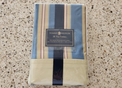 RARO Tommy Hilfiger East End Algodón Satén Fundas de Almohada Rayas Azul Tostado Lauren Foto 1 de 4