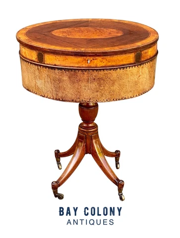19TH C ANTIQUE REGENCY MAHOGANY & SATINWOOD SEWING STAND / WORK TABLE Cover