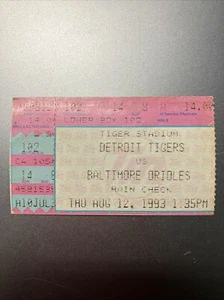 Vintage 1993 Detroit Tigers Baltimore Orioles Stadium Baseball MLB Ticket Stub - Picture 1 of 2