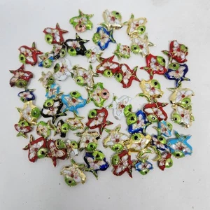 Lot of 55 Cloisonne Fish Flower Beads In Two Sizes Pink Green Blue Gold White - Picture 1 of 6