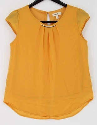 Meraki Blouse Womens Small Mustard Yellow Sleeveless Pleated Scoop Neck Lined - Image 1 of 4