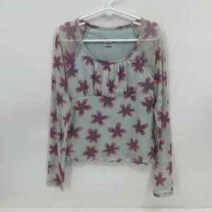 Art Class Target Girls Long Sleeve Ruffle Shirt Mesh Sleeves Floral Print S 6/6x - Picture 1 of 6