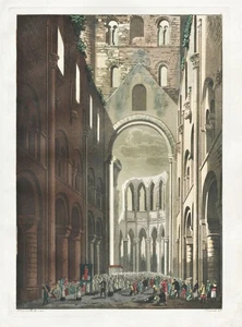 Jumieges Abbaye Seine-Maritime Monastère Aquatinta Gravure Ferrario 1820 - Picture 1 of 1