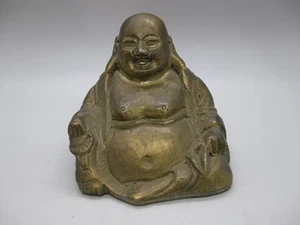 Fine Old Chinese Brass Laughing Sitting Buddha Statue Figure Signed! - Picture 1 of 8