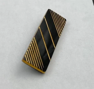 Vintage Czech Art Deco Black & Gold Glass Brooch Pin - Picture 1 of 5