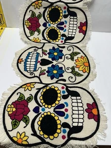 CYNTHIA ROWLEY CURIOUS SUGAR SKILLS DAY OF DEAD HALLOWEEN TABLE RUNNER FRINGED - Picture 1 of 6