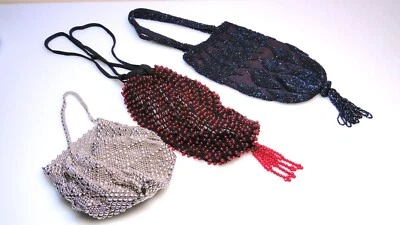 3 Vtg Purses Beaded Flapper Red Drawstring Metal Mesh Bag Purse Lot #1 - Image 1 of 4